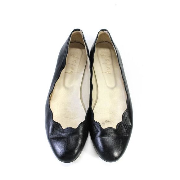 FS/NY Womens Leather Scalloped Slip On Flat Heel Ballet Flats Black Size 8.5US - Picture 2 of 7
